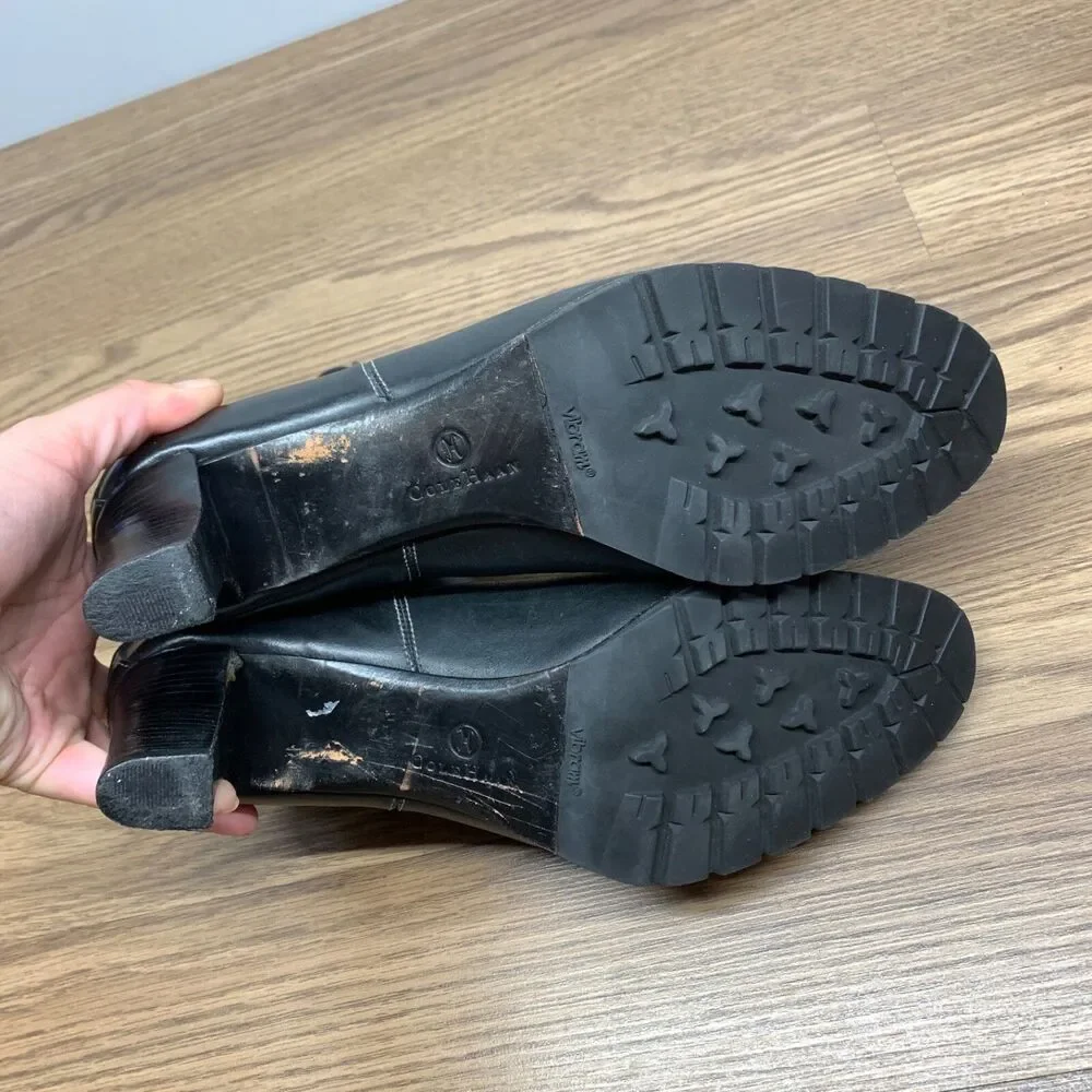 Cole‎ Haan Women's 9.5 B Black Leather Vibram Sole Slip On Stretch Ankle Booties
